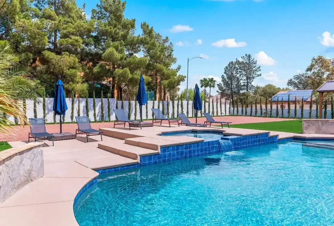 Peaceful outdoor pool for wellness and life after rehab