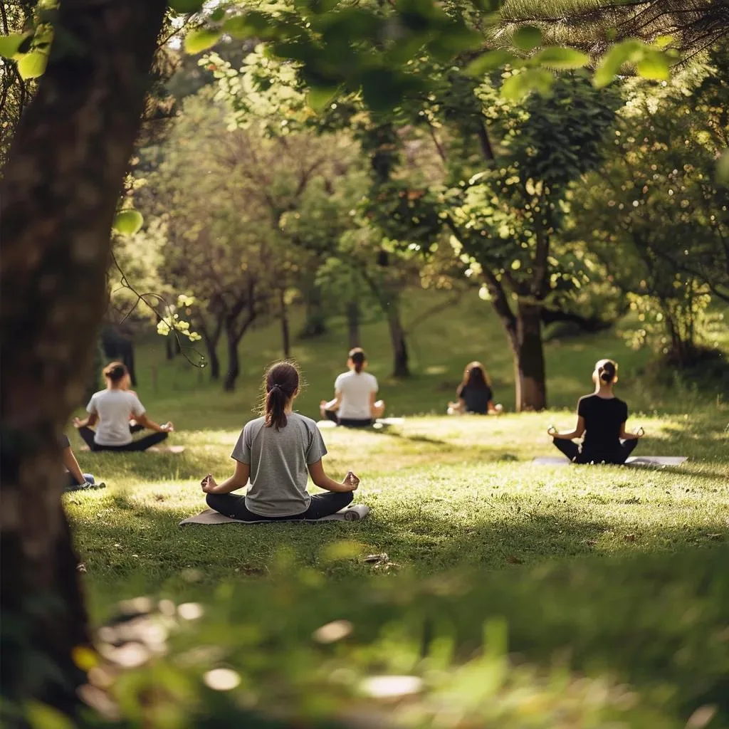 Participants Practicing Yoga And Mindfulness Outdoors As Part Of Holistic Supports In Treatment