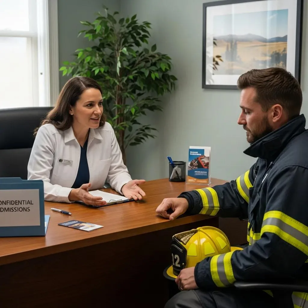 First Responders Rehab Programs Las Vegas, Nevada A Clinician Guiding A First Responder Through Admissions — Confidential, Clear, And Supportive