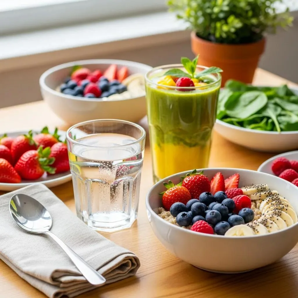 A Simple, Nourishing Breakfast With Water, Oatmeal, And Fruit To Support A Steady Start To A Sober Morning.