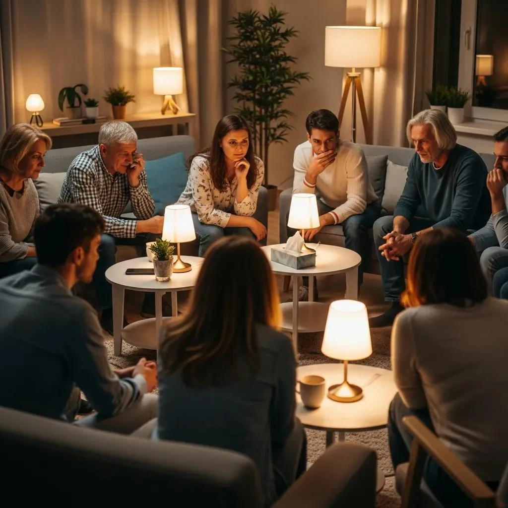 People Sharing And Supporting One Another In A Group Meeting, Illustrating Peer Support For Families Affected By Addiction