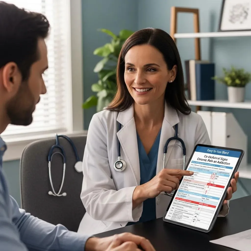 A Clinician Discussing Signs Of Chronic Pain And Addiction With A Patient, Emphasizing Integrated Care