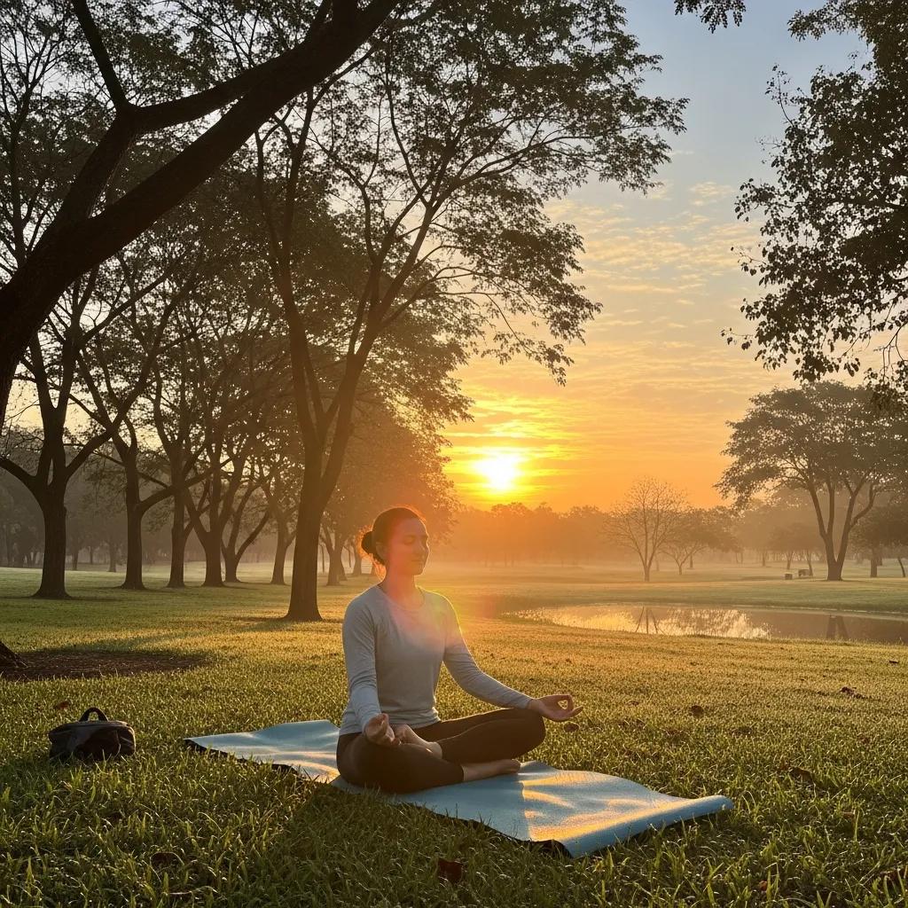 A Person Doing Gentle Yoga At Sunrise—Quiet Movement To Support Mood And Recovery.