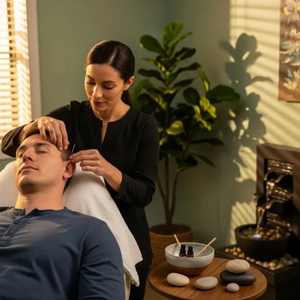 Acupuncture Treatment For Addiction Recovery In A Calming Clinic Setting