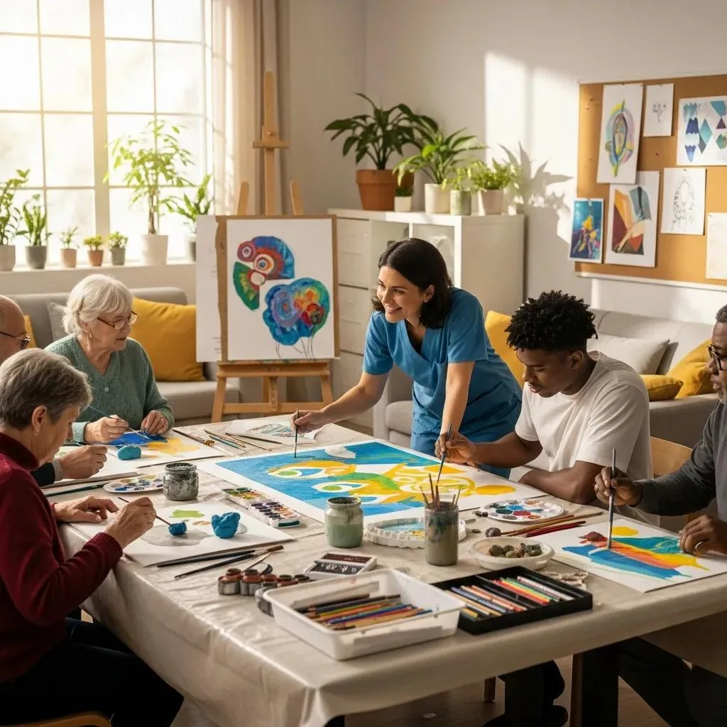 Art Therapist Guiding A Group Creating Art — Showing How Art Therapy Is Part Of Coordinated Treatment Plans