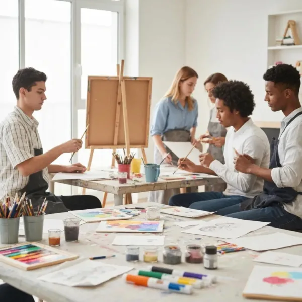 Blogs Art Therapy Session With Diverse Individuals Creating Art, Emphasizing Healing And Emotional Expression