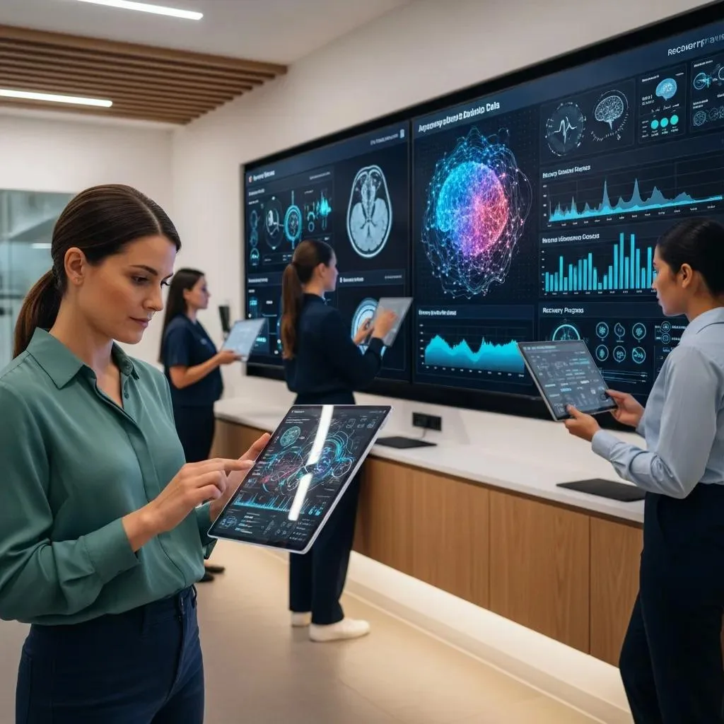 The Future Of Addiction Treatment: Innovations &Amp; Trends Clinician Reviewing Ai Data To Inform Addiction Treatment And Relapse Prevention