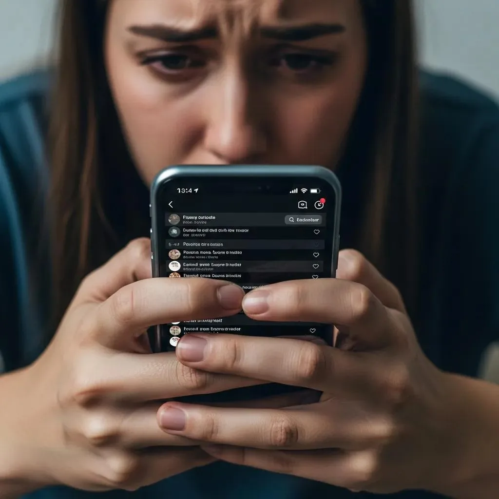 Social Media &Amp; Addiction: Risks &Amp; Awareness Close-Up Of A Person Holding A Smartphone, Showing Anxiety Or Stress Related To Social Media Use