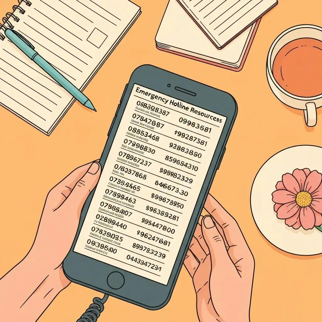 Close-Up Of A Phone Showing Emergency Numbers And Supportive Materials