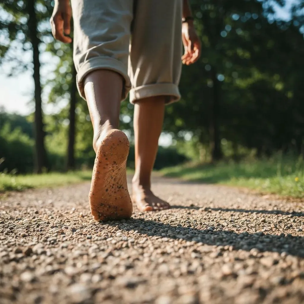 Close-Up Of Feet Walking Along A Natural Path