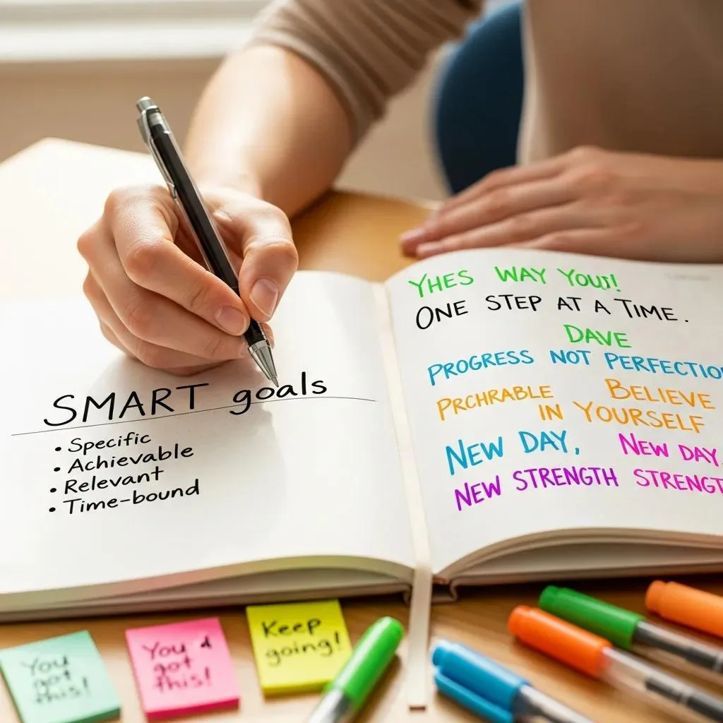 Time Management Skills For A Sober Lifestyle Planner With Goal-Setting Notes Highlighting Smart Goals For Recovery