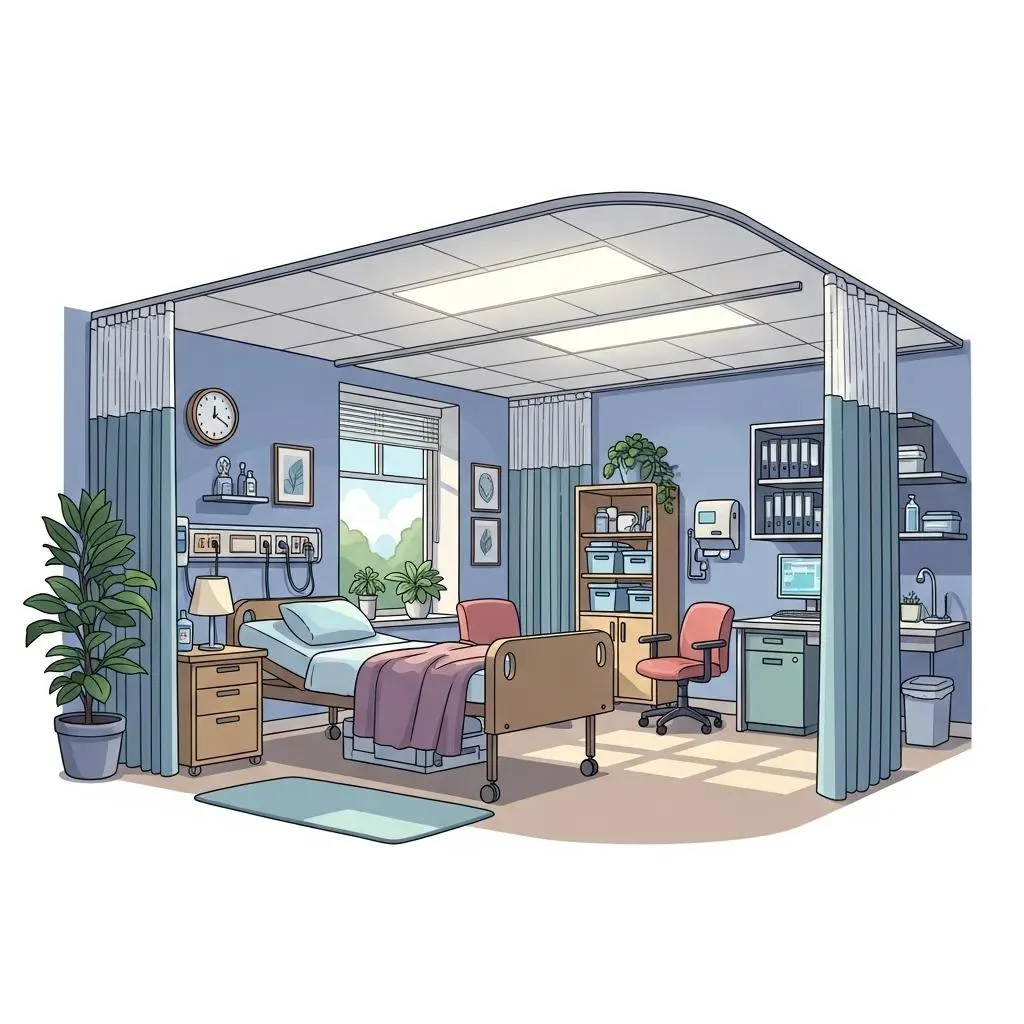 Creating A Safe &Amp; Comfortable Detox Environment Comfortable medical detox room with soft lighting, calming decor, a hospital bed, and supportive furnishings, illustrating a safe and welcoming environment for patient care.