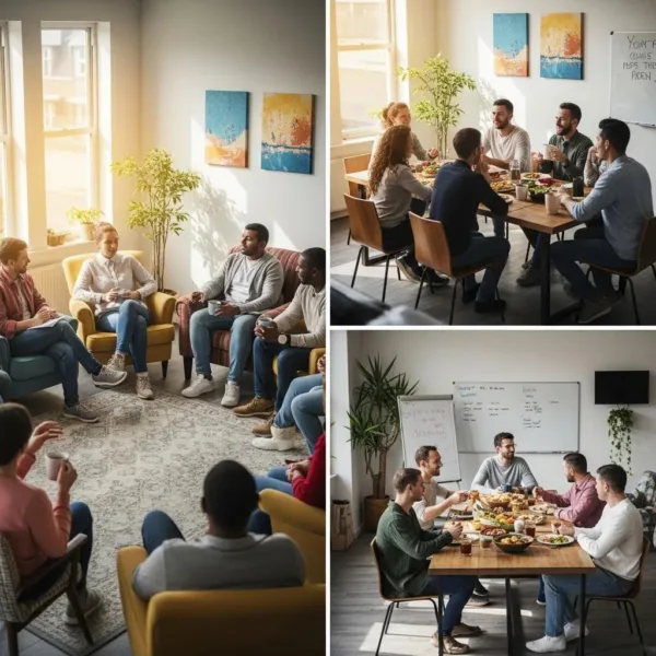 Community Living Space For Recovery Support In Las Vegas, Showcasing Individuals Engaged In Supportive Activities