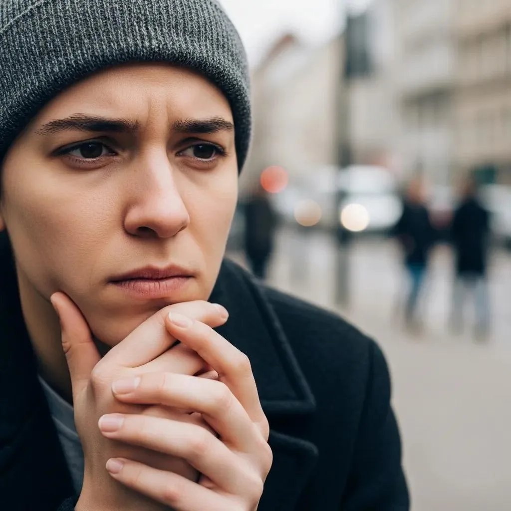 Person Thoughtfully Considering Signs And Symptoms Of Addiction