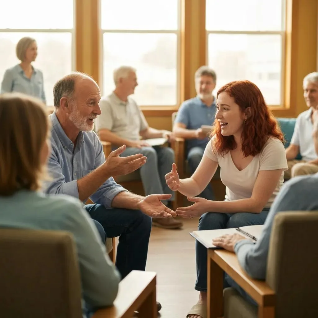 Couple Taking Part In An Outpatient Therapy Group, Highlighting Community-Based Recovery Support