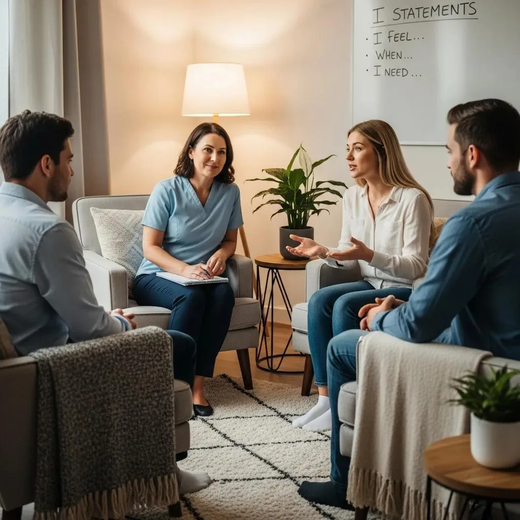 Partners Practicing Communication Exercises During Therapy To Support Recovery