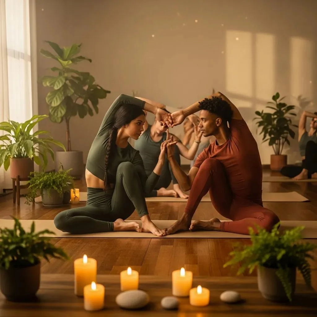 Couple Practicing Yoga Together To Support Shared Wellbeing In Recovery