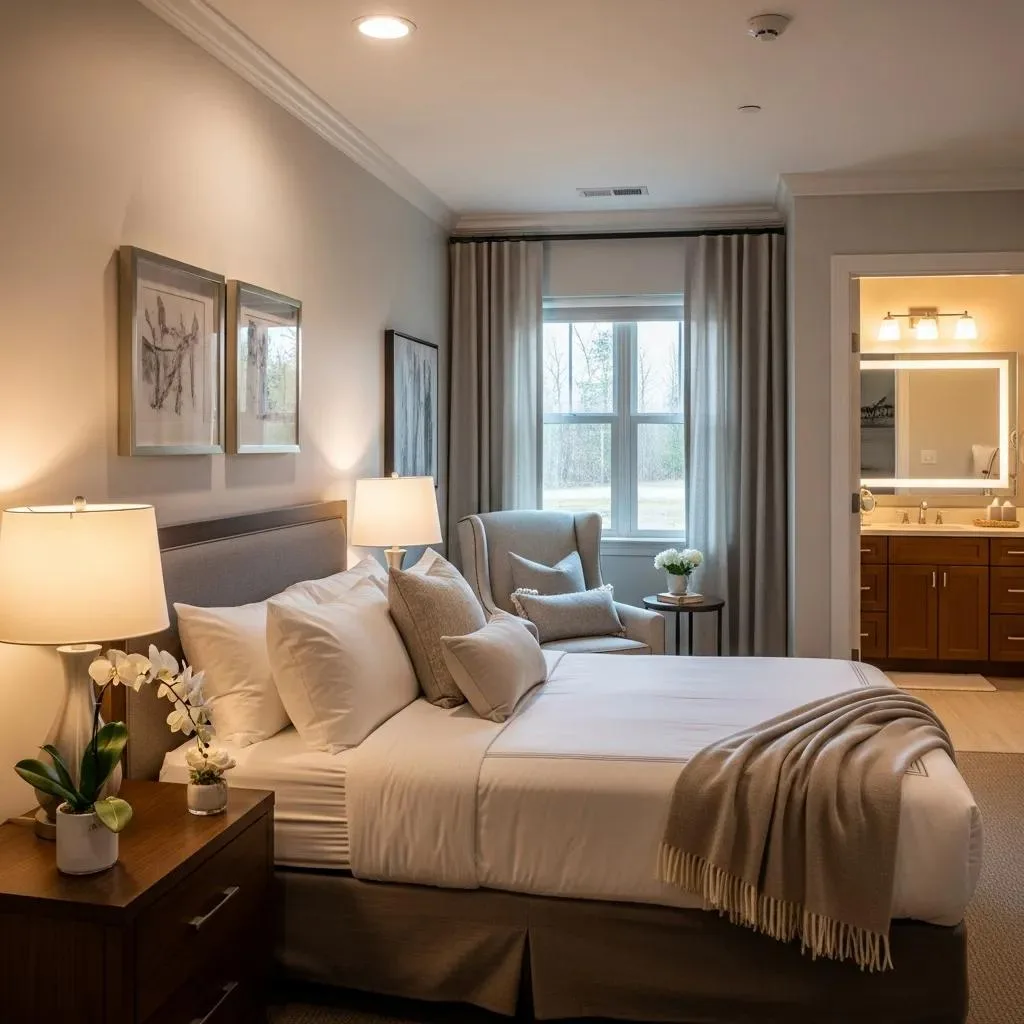 Private Recovery Bedroom With En-Suite Bathroom And Calming Decor In A Luxury Rehab Setting