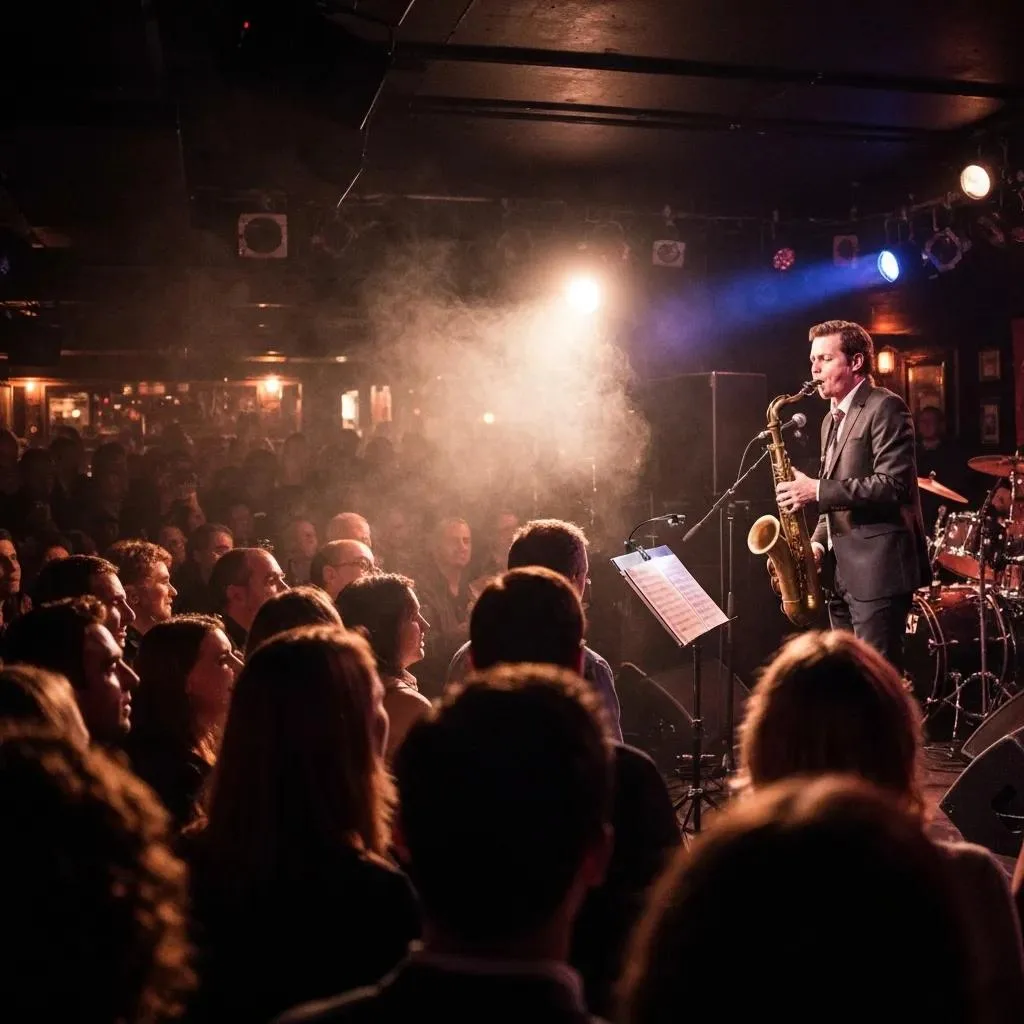 Outpatient Therapy For Addiction: What To Expect Saxophonist performing on stage in a lively music venue, with an engaged audience enjoying the live performance.