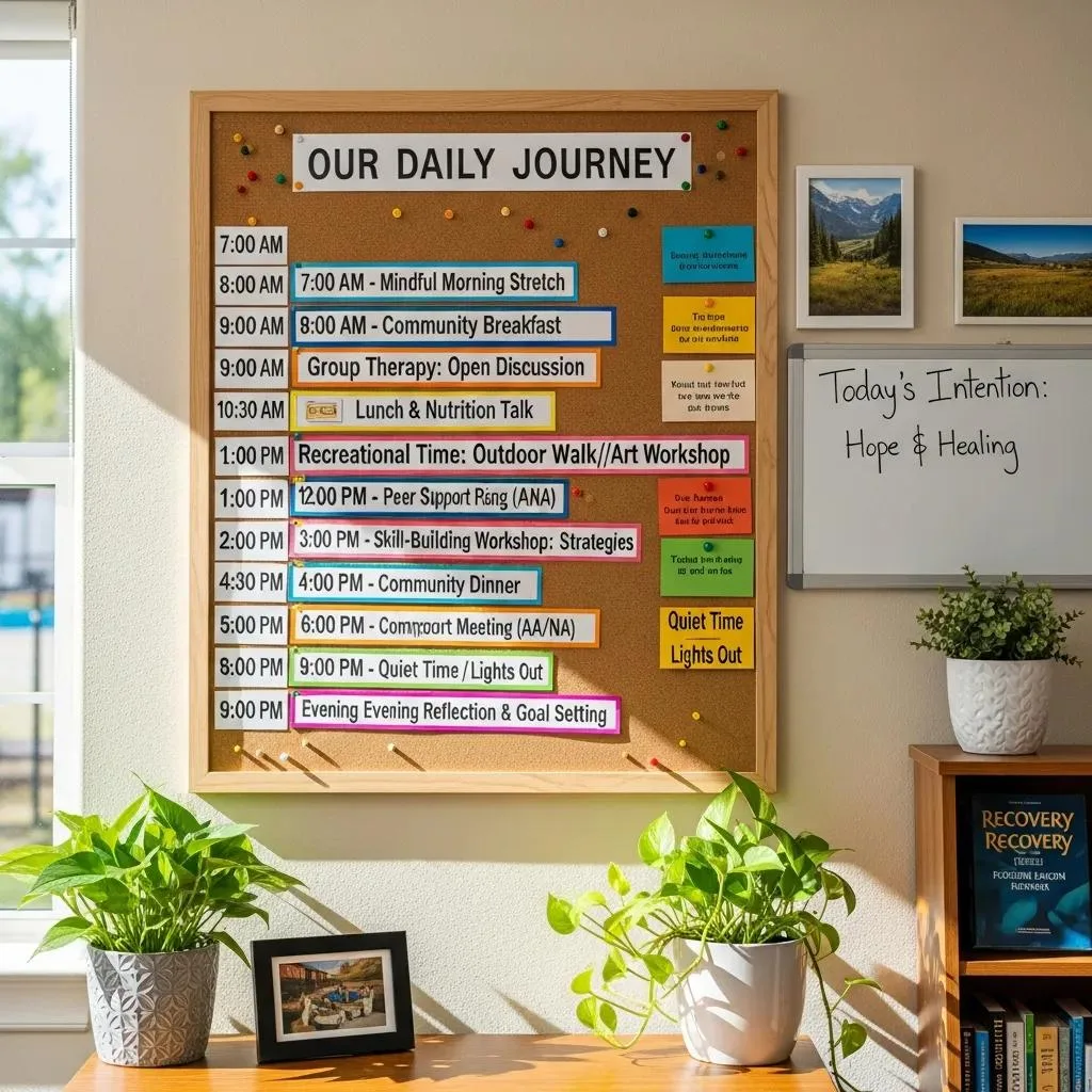 Schedule Board Showing Therapy And Activities In A Residential Alcohol Treatment Setting