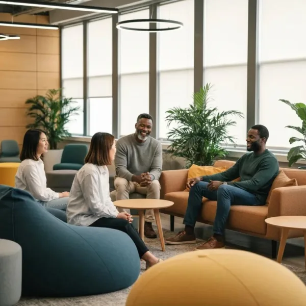 Diverse Employees In A Supportive Office Environment Promoting Recovery-Friendly Workplace Policies