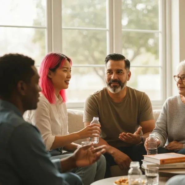 Diverse Group Discussing Addiction And Genetics In A Supportive Environment
