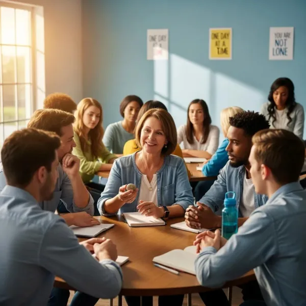 Blogs Diverse group of individuals engaged in a discussion about opioid addiction recovery in a supportive environment at BetterChoice Treatment Center.