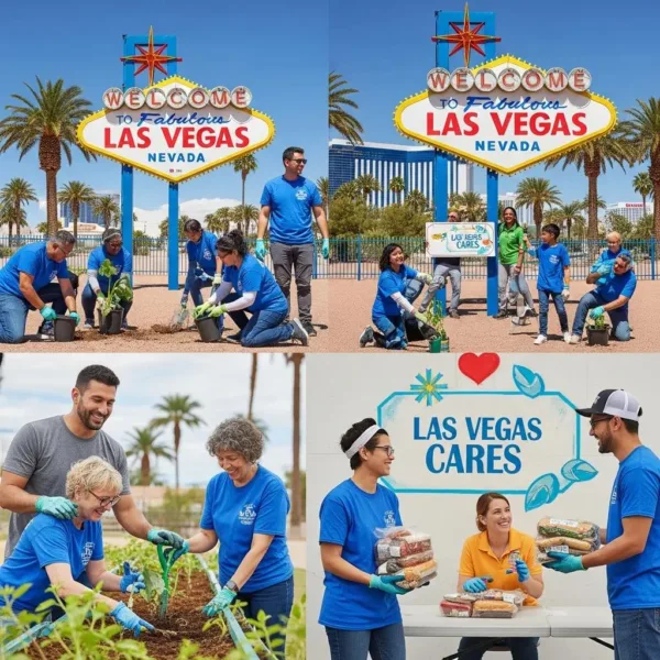 Diverse Group Of Volunteers Engaging In Community Service In Las Vegas, Highlighting Recovery And Support