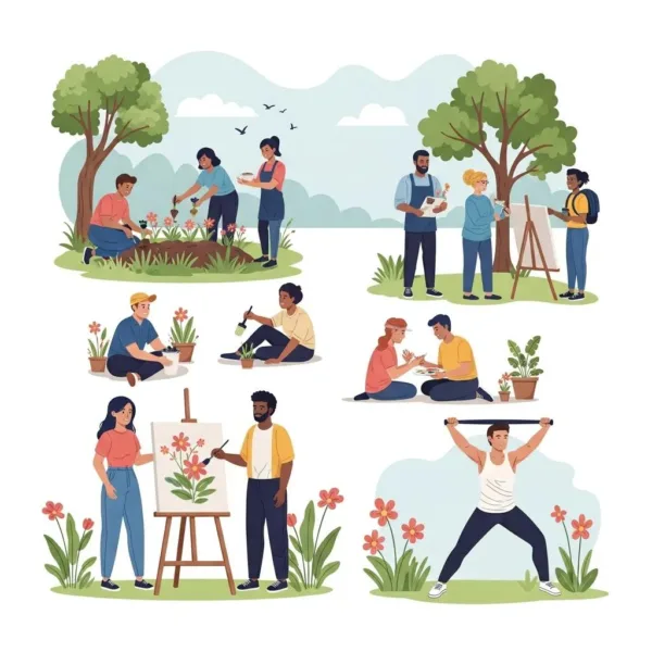 Diverse Individuals Engaging In Recovery Activities, Symbolizing Community And Support In Addiction Recovery