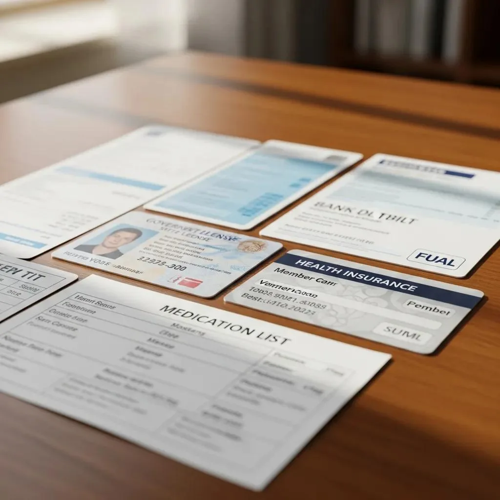 Id, Insurance Card, And Medication List Laid Out For Admission