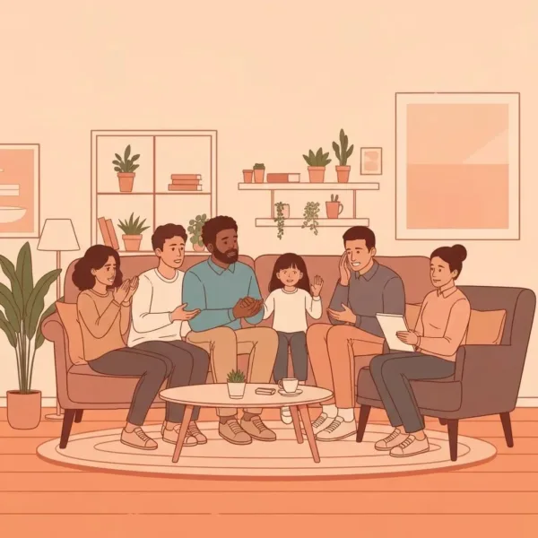 Family Counseling Session With A Therapist And Diverse Family Members Discussing Addiction Recovery