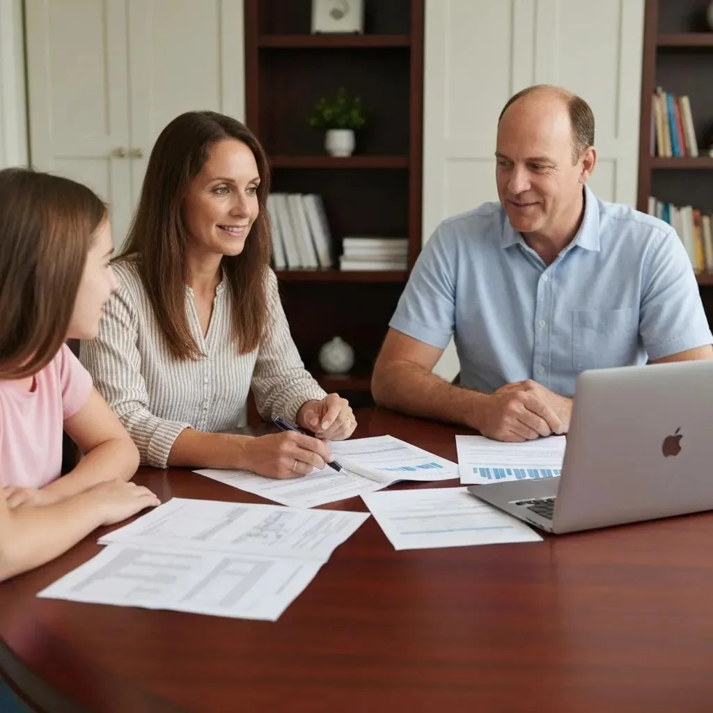 Understanding Average Costs Of Addiction Treatment Programs In Las Vegas: A Comprehensive Guide Family discussing financial options for addiction treatment at a table, reviewing documents and a laptop, emphasizing the importance of planning in recovery.