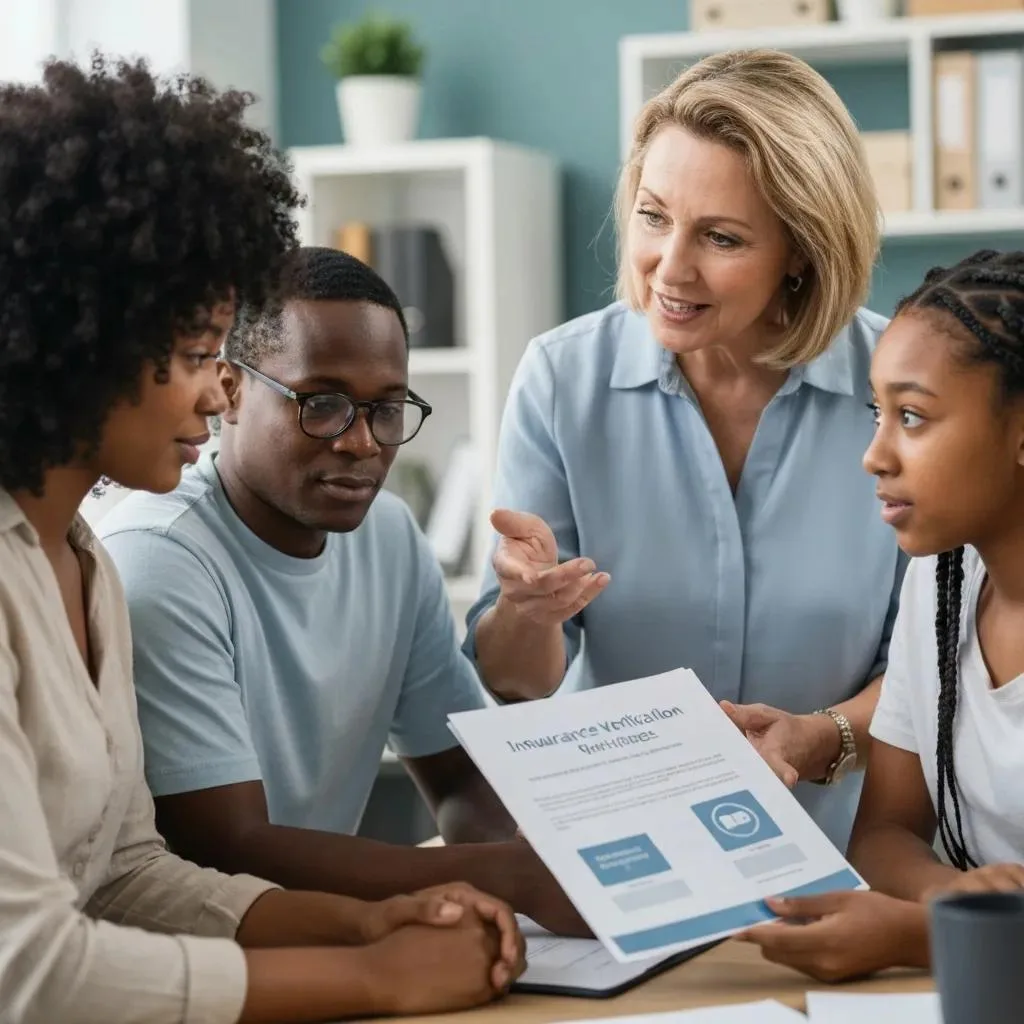 Verify Your Insurance For Addiction Treatment In Nevada Family And Counselor Reviewing Insurance Details Together