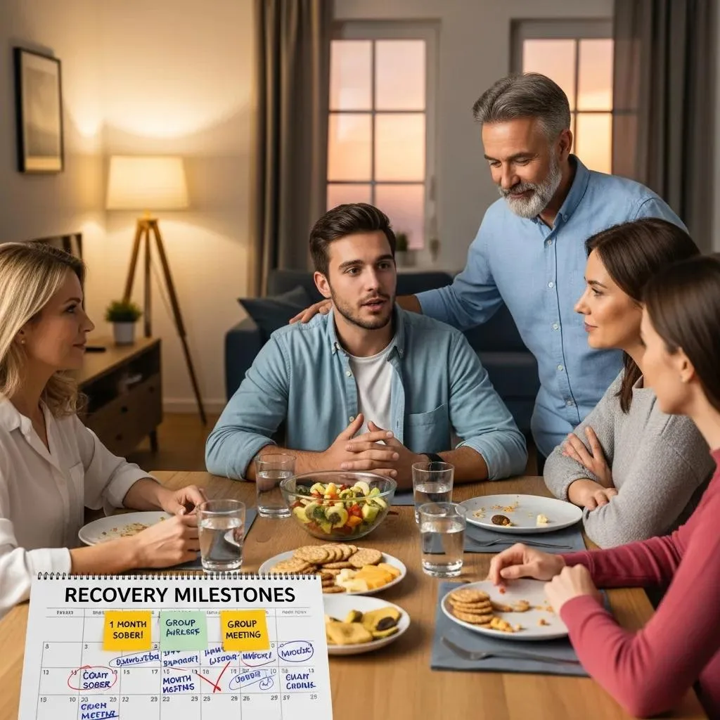 Family Discussing Recovery Support At A Dining Table, Emphasizing The Role Of Family In Sobriety