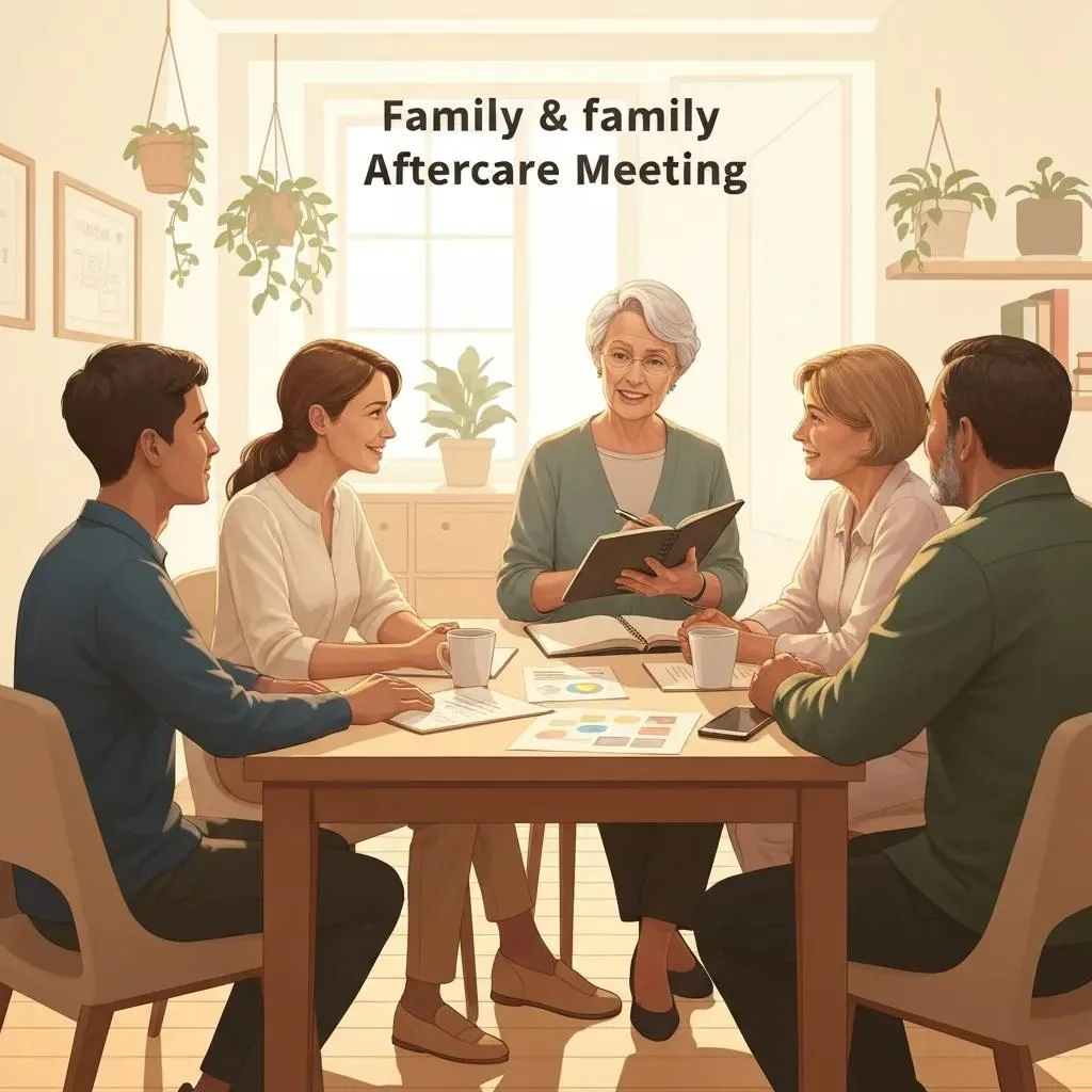 Family Meeting With Counselor To Plan Aftercare And Long-Term Recovery Steps