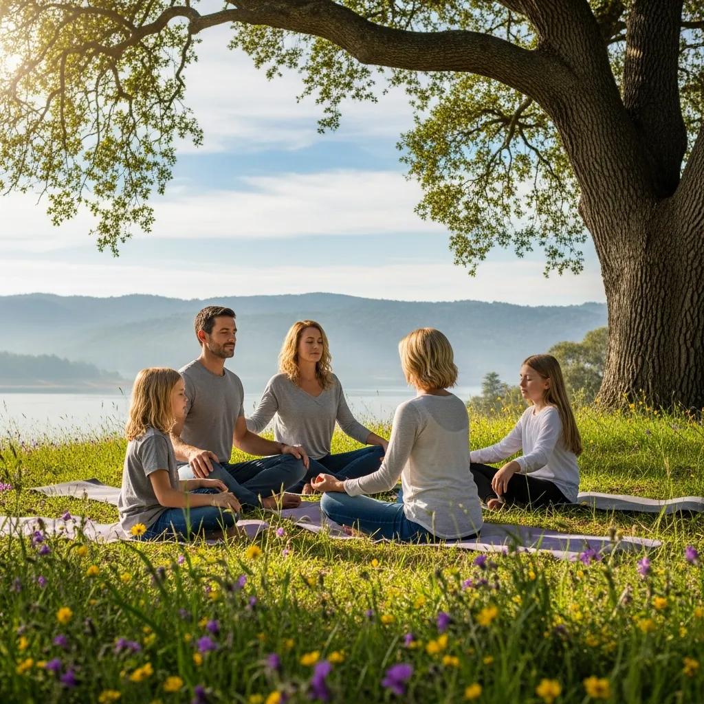 Personalized Addiction Treatment Plans For Recovery Family engaging in mindfulness therapy outdoors, practicing stress regulation and holistic healing in a natural setting, supporting addiction recovery at BetterChoice Treatment Center.