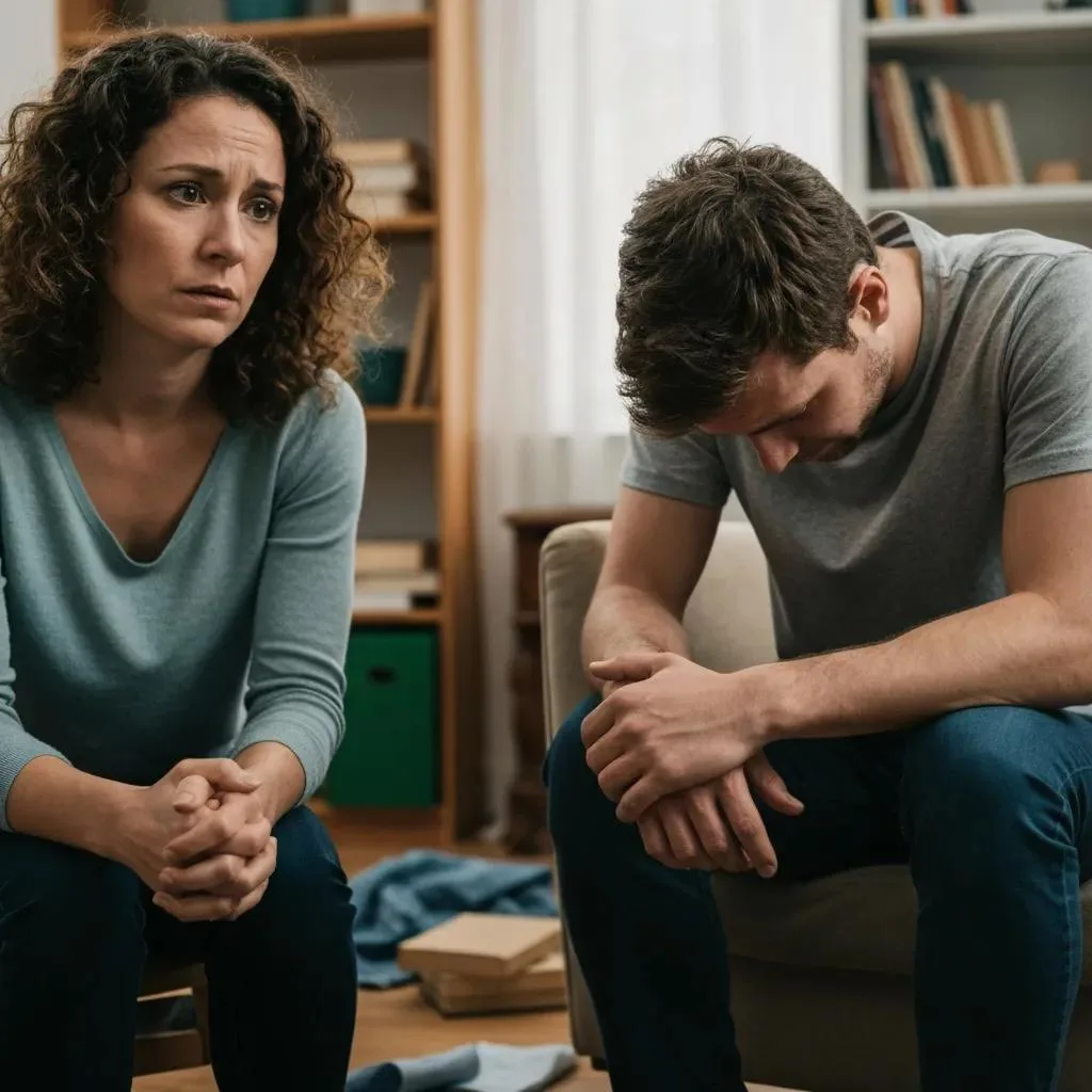 Family Member Expressing Concern About A Loved One Showing Signs Of Hallucinogen Use