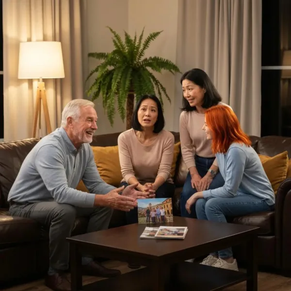 Family Members Supporting Each Other In A Cozy Living Room Setting