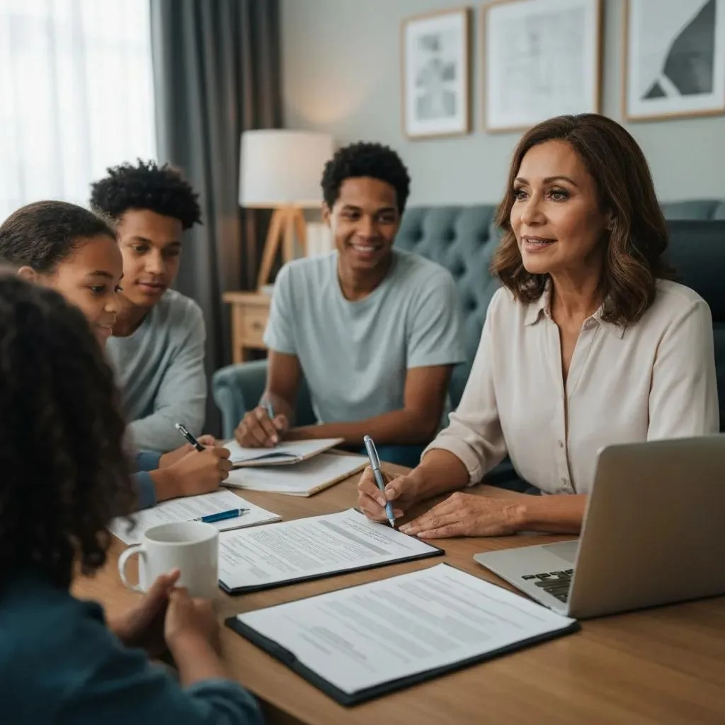 Financial Counselor Meeting With A Family To Review Payment Options In A Comfortable Office