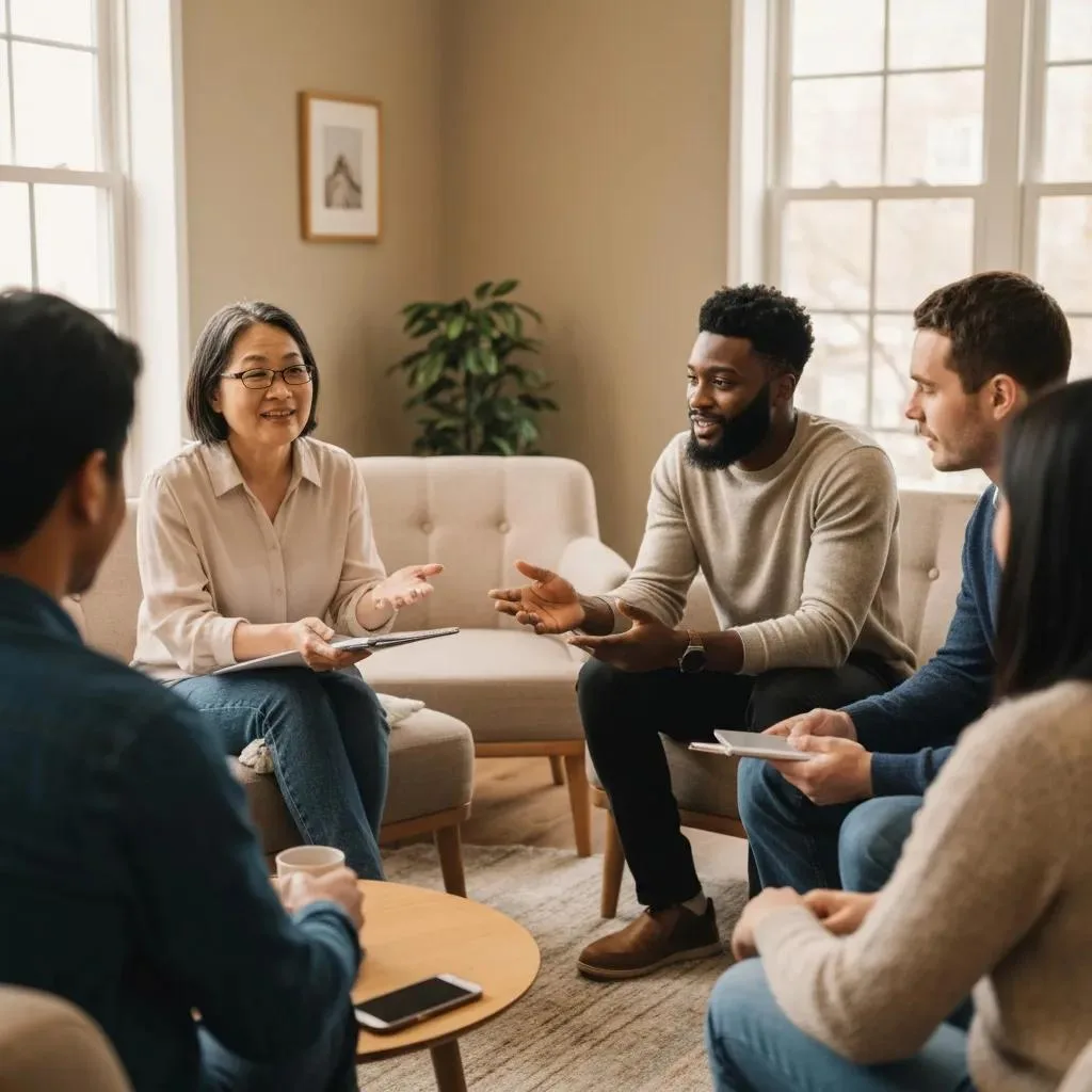 Group Discussion Demonstrating Interpersonal Effectiveness Skills In Recovery