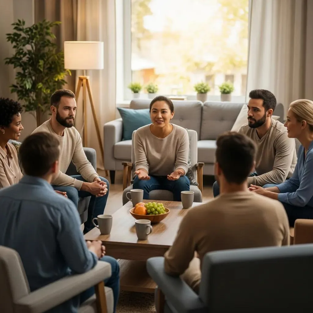 Residents Meeting In A Sober Living Home — Peer Support And Community In Recovery