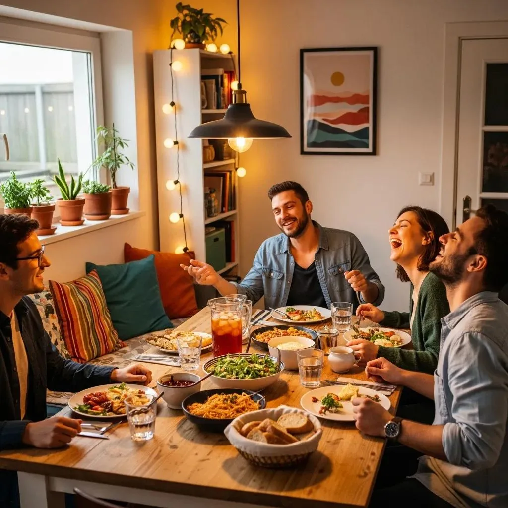 Friends Sharing A Meal And Conversation, Illustrating The Role Of Healthy Relationships In Recovery