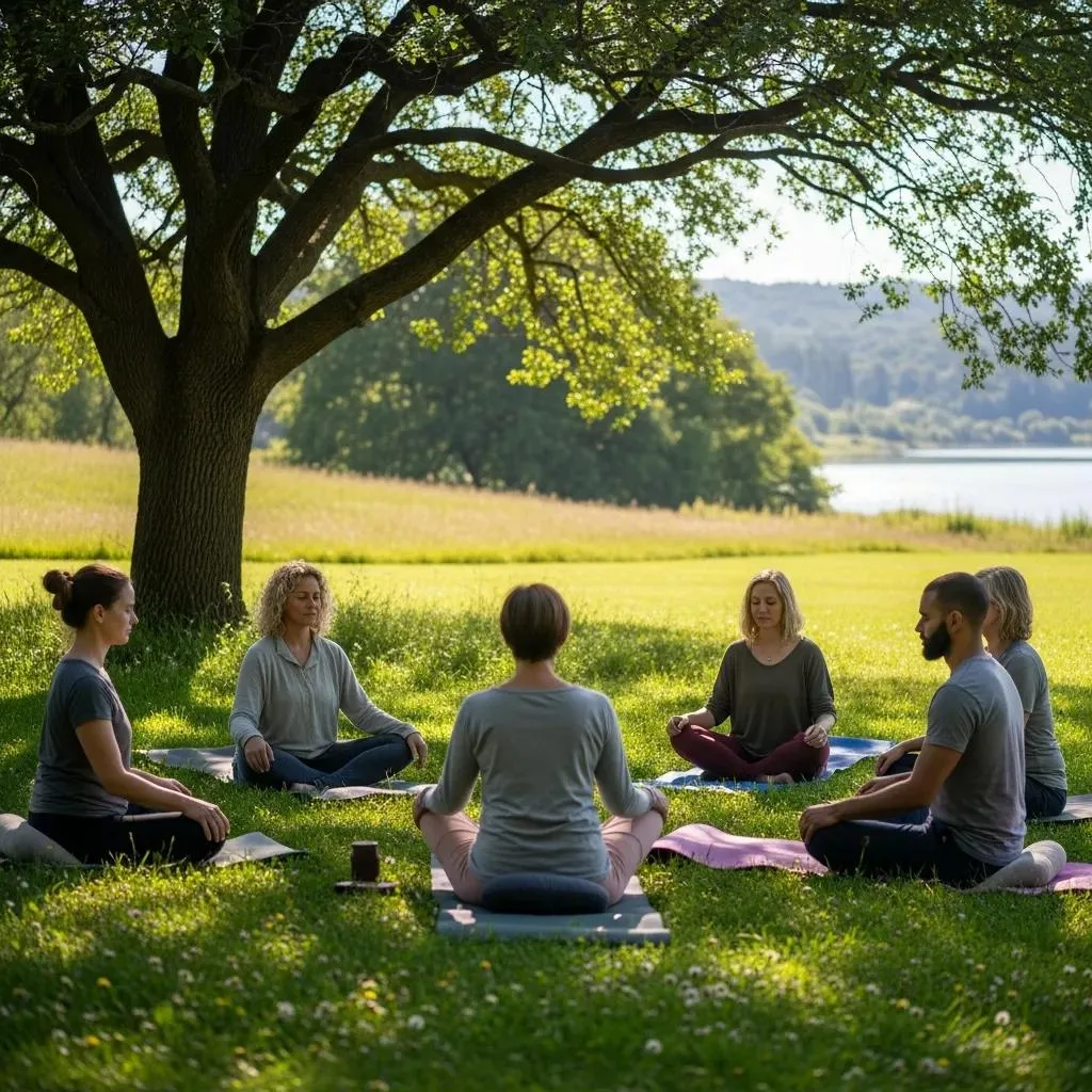 People Practicing Mindfulness Together In A Secular Recovery Meeting