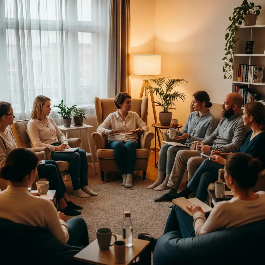 Group Therapy Discussing Practical Coping Strategies For Cravings And Triggers