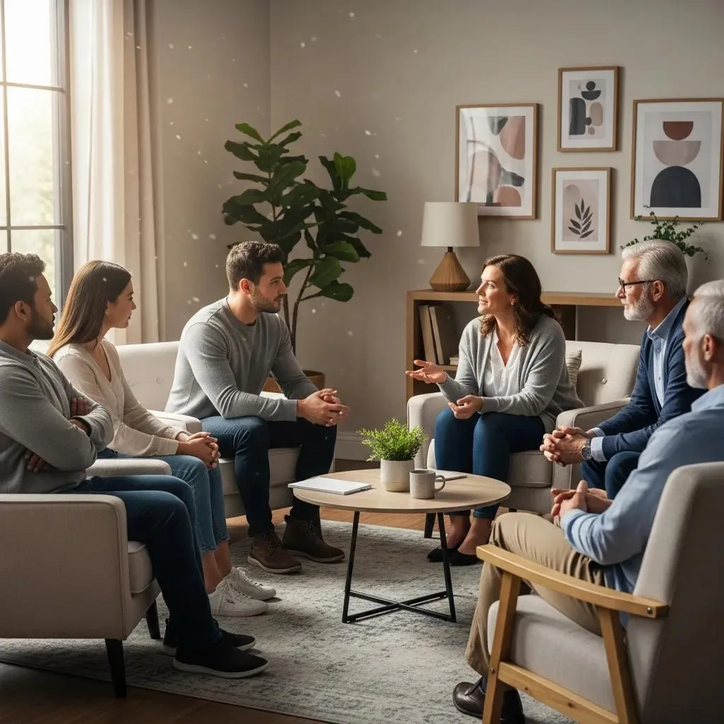 Group Therapy Session Focusing On Evidence-Based Care For Addiction Recovery