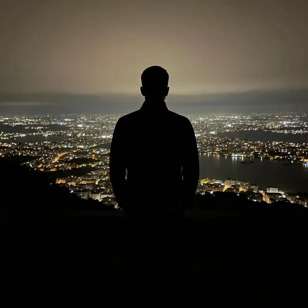 Exploring The Diverse Treatment Approaches Of Las Vegas Addiction Centers: What You Need To Know Person silhouetted against a night cityscape, overlooking illuminated buildings and water, symbolizing reflection and contemplation in addiction recovery.