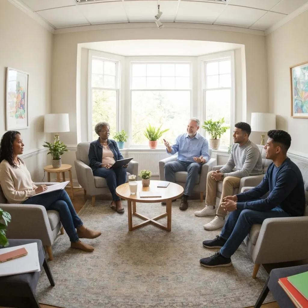 Group Therapy Session Demonstrating Evidence-Based Addiction Therapies