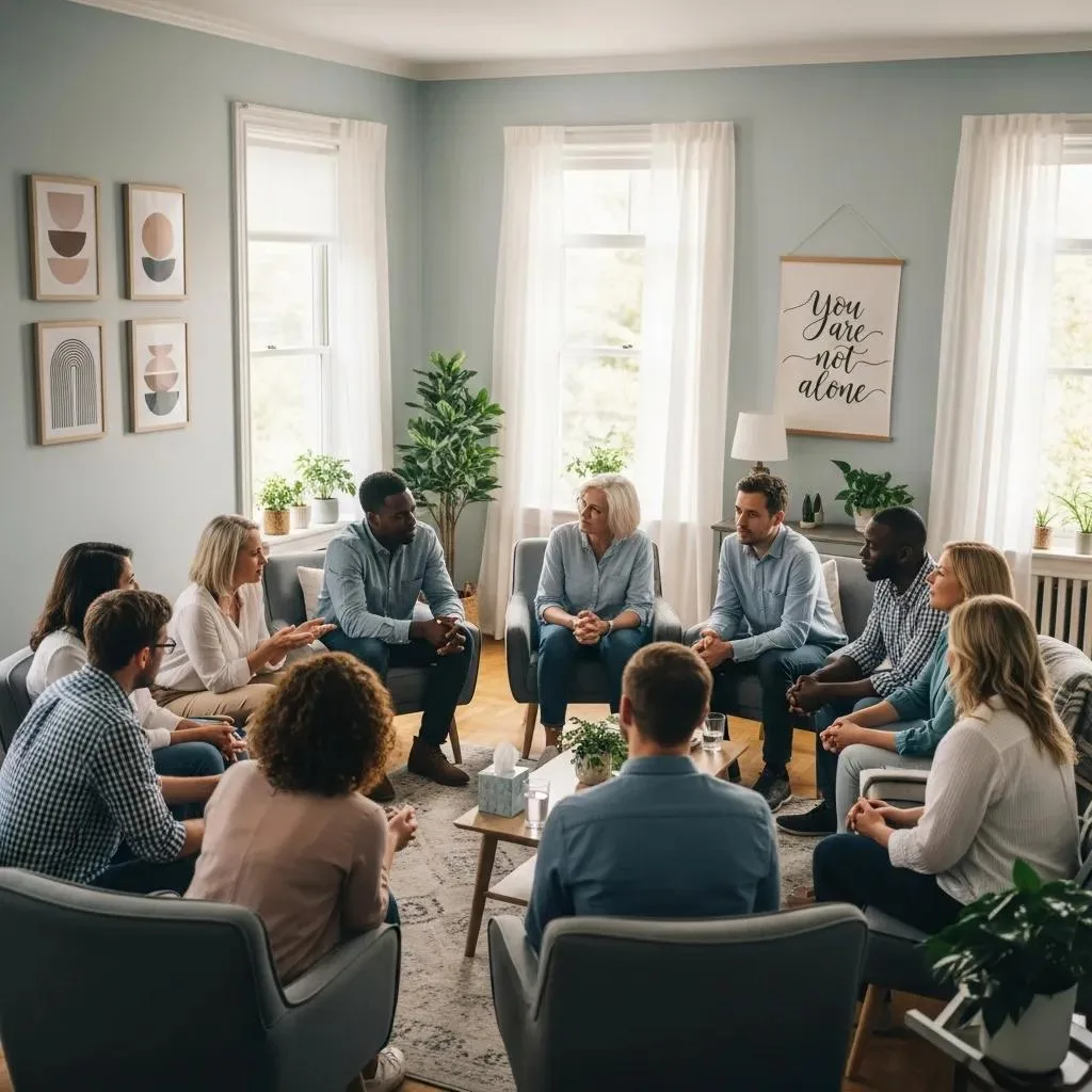 Group Therapy Session Representing The Levels Of Addiction Care Bcbs May Cover