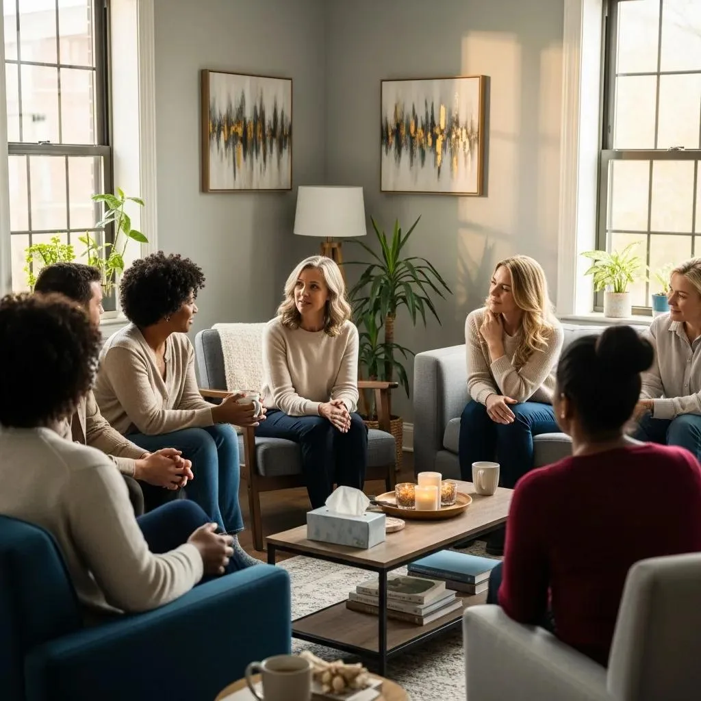 Group Therapy Session Showing Peer Support In Dual Diagnosis Treatment