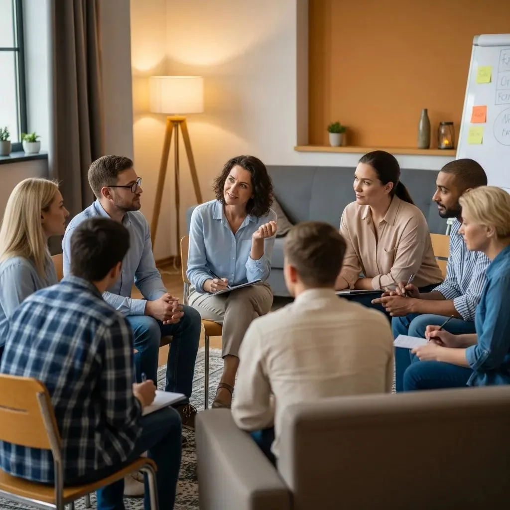Group Therapy Session Illustrating Peer Support And Interaction In An Intensive Outpatient Program
